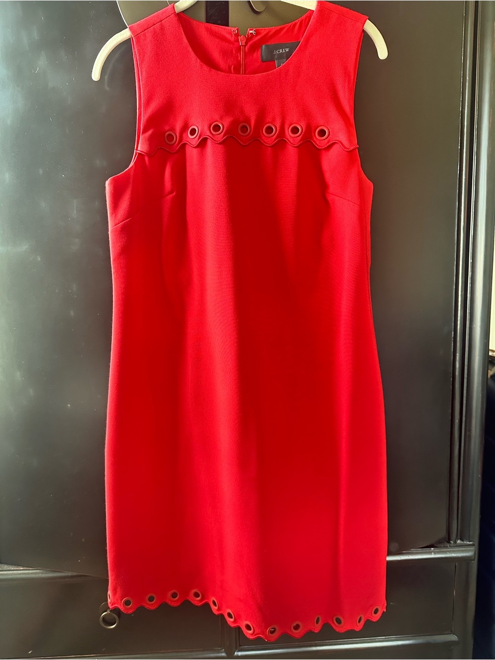 J. Crew Red Sleeveless Eyelet-Trim Mini Dress